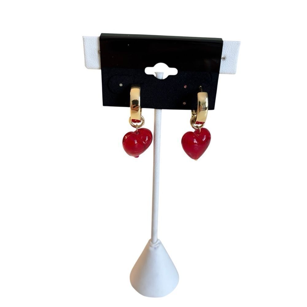 Piper•K 14KT Gold Plated Hoops w/ Red Glass Removable Heart Charms.